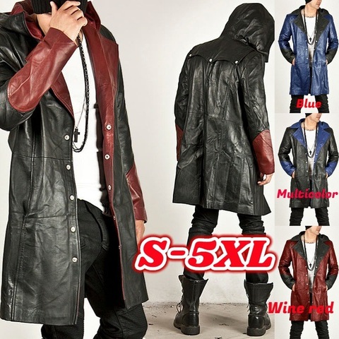 2022 New Autumn and Winter Vintage Leather Men's Medieval Long Jacket Hooded Gothic Casual Coat Plus S-5XL ► Photo 1/4