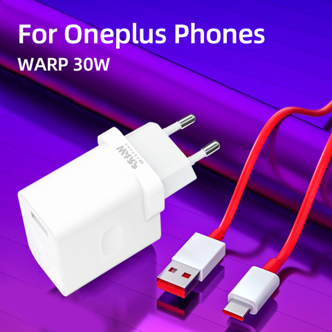 Original For OnePlus Warp Charge 30 Power EU Adapter 30W Warp Charger Cable Dash Charge For OnePlus 8 Pro 7 7T 7pro 6T 6 5T 3T ► Photo 1/6