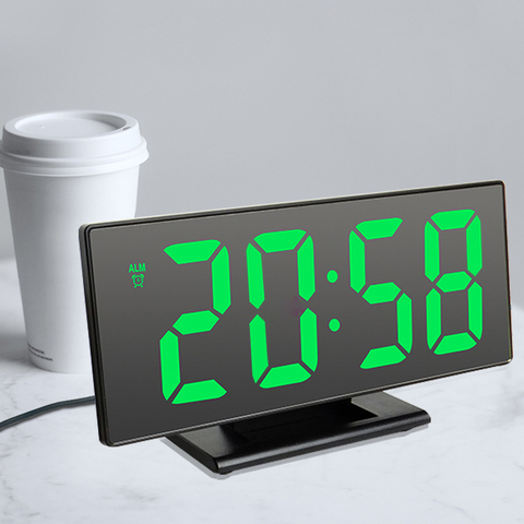 Digital Alarm Clock LED Mirror Electronic Clock Large LCD Display Digital Table Clocks with Temperature Calendar ► Photo 1/6