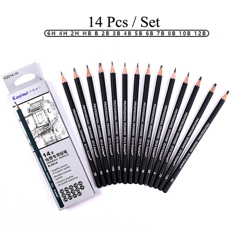 14pcs/Box Kasimir Drawing Pencil Set Art Sketch Thick Lead HB 2H 4H 6H B 2B 3B 4B 5B 6B 7B 8B 9B 10B 12B Pencils for School ► Photo 1/6