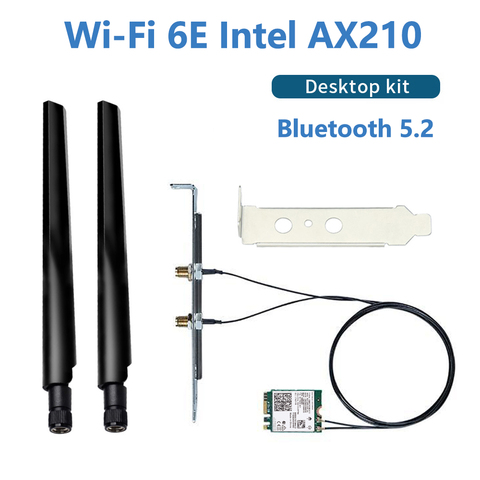 3000Mbps Intel AX210 Wi-Fi 6E M.2 Desktop Kit 2.4G 5G 6Ghz Bluetooth 5.2 802.11ax/ac AX210NGW Wireless Card Adapter Antenna ► Photo 1/6