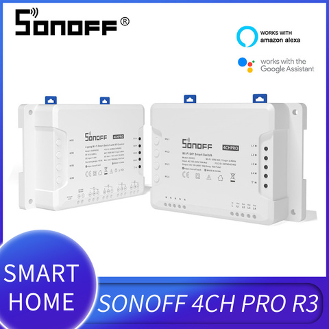 Sonoff 4CHR3/4CH Pro R3 4-Way Smart Switch RF Control Wifi Light Switch Inching Interlock Self-locking WiFi Switch Smart Home ► Photo 1/6