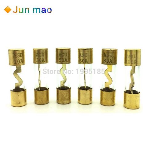 5Pcs 10*38MM Gold Plated Glass AGU Fuse Fuses Pack Car Audio Amp Amplifier 10A 15A 20A 25A 30A 40A 50A 60A 70A 80A 100A Car Fuse ► Photo 1/6