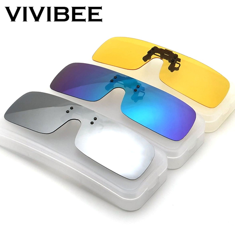VIVIBEE Siamese Men Square Clip on Polarized Night Driving Glasses with Yellow Polarizing Women Sunglasses Clips for Myopic ► Photo 1/6