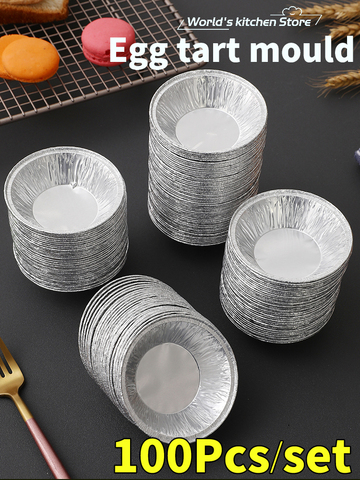 100PCs Disposable Aluminum Foil Baking Cups Egg Tart Pan Cupcake Case Tar Cake Mold ► Photo 1/6