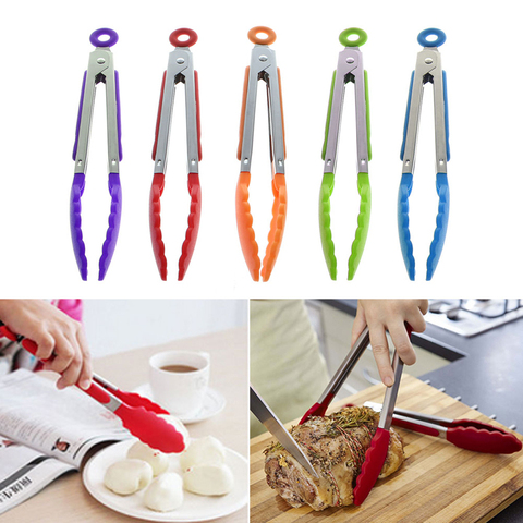 NEW Silicone Kitchen Cooking Salad Serving BBQ Tongs Stainless Steel Handle Utensil ► Photo 1/6