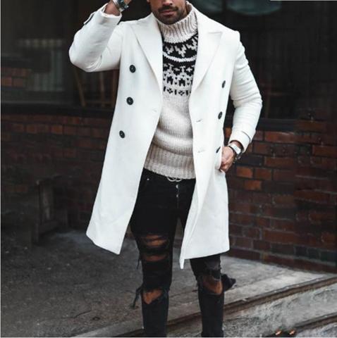 Double Breasted Long Winter Coat For Mens White Overcoats Big Size Fashion Wool Gentleman Trench Coats Long Jackets Trendy Slim ► Photo 1/6