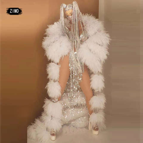 luxury Nightclub Prom Silver Sequin Tassel underwear long coat Womens Sexy Fringes Party ds Singer Dance Stage drag queen costum ► Photo 1/6