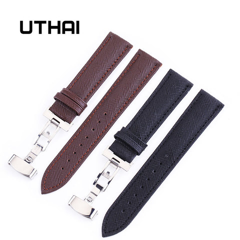 UTHAI B02 Man Watchbands Leather Strap Watch Band 18mm 20mm 22mm Foldable Clasp Wristband Watch Accessories Wristbands ► Photo 1/6