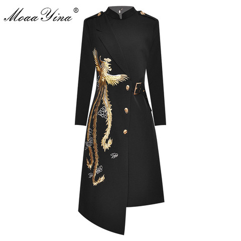 MoaaYina Fashion Designer dress Spring Autumn Women's Dress  Stand collar Embroidery Elegant Asymmetrical Dresses ► Photo 1/6