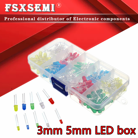 200pcs 3MM 5MM Led Kit With Box Mixed Color Red Green Yellow Blue White Light Emitting Diode Assortment 20PCS Each F3 F5 ► Photo 1/4