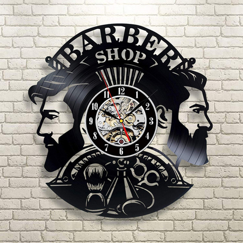 Barber Shop Wall Clock Modern Barbershop Decoration Vinyl Record Wall Clock Hanging Hairdresser Wall Watch for Barber Salon ► Photo 1/6