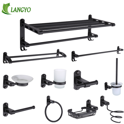 LANGYO 55CM Matte Black Bathroom Towel Hanger Bathroom Accessories Perforated Bathroom Accessories Easy To Install ► Photo 1/6