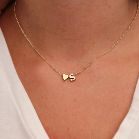 Buy Online Simple Design Initial Heart Pendant Necklace Gold Silver Color Letter Name Choker Necklace For Women Anniversary Jewelry Gift Alitools