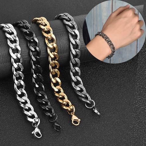 Men Simple Stainless Steel Curb Cuban Link Chain Bracelet for Women Unisex Bangle Fashion Hiphop Wristband Jewelry Gift 5-11 mm ► Photo 1/6