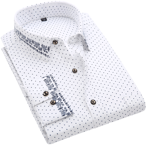 Men Shirt Long Sleeve Floral Printing Plaid Fashion Pocket Casual Shirts 100% Polyester Soft Comfortable Men Dress Shirt DS375 ► Photo 1/6