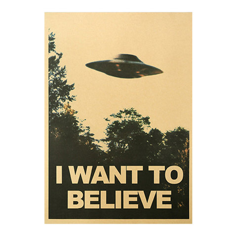 I WANT TO BELIEVE UFO Retro Kraft Paper Poster Bar Home Decoration Painting Wall Stickers ► Photo 1/6