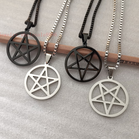 best selling Men Pagan Wicca Inverted Star Pentagram Stainless Steel Pendant Necklace box Chain 2.4mm 24'' ► Photo 1/6