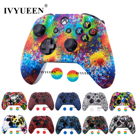 IVYUEEN 25 Colors  for Microsoft XBox 1 One X S Controller Silicone Protective Skin Case Water Transfer Printing Cover Grip Caps ► Photo 1/6