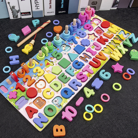 Wooden Montessori Educational Toys For Children Kids Early Learning Infant Shape Color Match Board Busy Board Fishing Game Gifts ► Photo 1/6