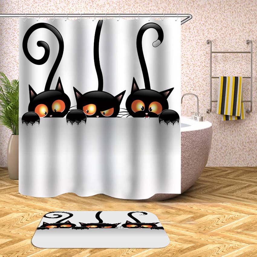 Water Resistant Fabric Animal Print Shower Curtain 12pcs Hooks Bath Accessory 