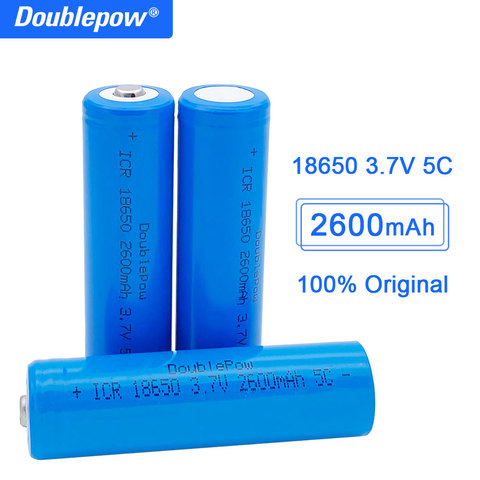 Doublepow  18650 battery 3.7v 2600mah 18650 rechargeable lithium battery for flashlight batteries ► Photo 1/6