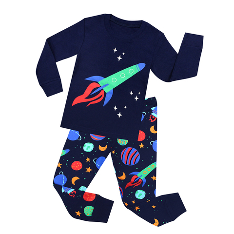 Sleepwear Children Rocket Airplane Pajama suits Kids 100% cotton Home Clothes Full Sleeve Pyjamas for 1-8 years Boys Girls ► Photo 1/6