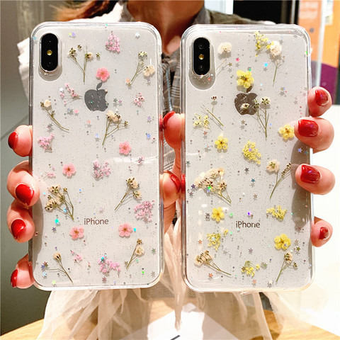 Dry flower case for iphone 11 12 pro XS Max X XR 6s 7 8 Plus SE 2022 phone cases Real floret cover on iPhone 11 Pro 12mini case ► Photo 1/6
