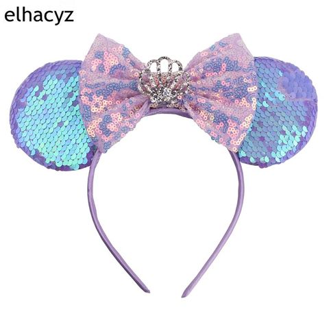 1PC 2022 Nwe Cute Glitter Bow Mouse Ears Headband Princess Crown Girls Sequins Bow Hairband Kids Headwear DIY Hair Accessories ► Photo 1/6