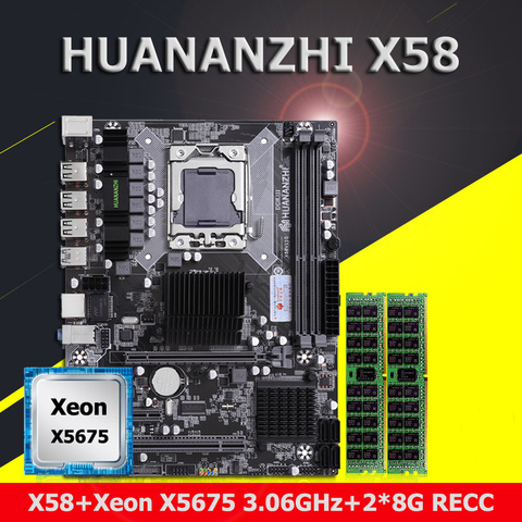 HUANANZHI X58 LGA1366 M-ATX Motherboard with Xeon CPU E5 X5675 3.06GHz Big Brand RAM 16G 2*8G REG ECC Buy Computer PC Parts DIY ► Photo 1/6