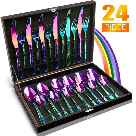 Kitchen Cutlery Rainbow Steak Knives 4Pcs Stainless Steel Colorful