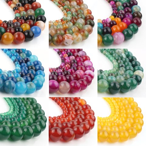 4/6/8/10/12mm Multicolor Stripe Agates Beads 37 Style Natural Onyx Stone Beads for Jewelry Making DIY Beaded Bracelet 15'' ► Photo 1/6