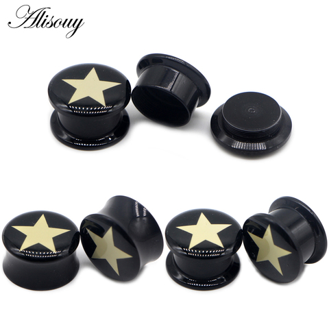 Alisouy 2pcs 4-25mm Ear Gauge Plugs Star Black Acrylic Screw Fit Flesh Tunnel Eyelet Stretchers Ear Plug Body Piercing Jewelry ► Photo 1/6