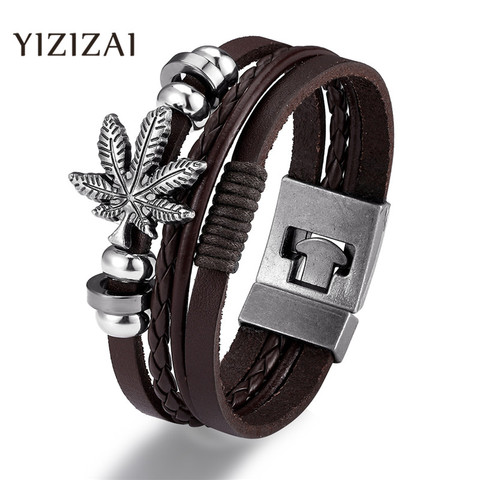 YIZIZAI Fashion Bracelete Genuine Leather Multilayer Anchor Bracelet Men Vintage Punk Rock Women Alloy Beads Nautical Jewelry ► Photo 1/6