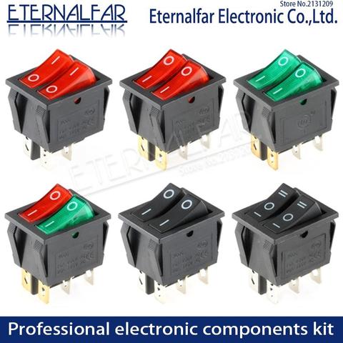 KCD6 16A 250V AC  Rocker Switch Boat Switch 6pins With Lamp ON-OFF Red The Electric Grill Green Electric Heater Double Ship Type ► Photo 1/6