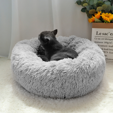 Fluffy Calming Dog Bed Long Plush Donut Pet Bed Hondenmand Round Orthopedic Lounger Sleeping Bag Kennel Cat Puppy Sofa Bed House ► Photo 1/6