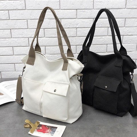 Women Casual Large Capacity Shopping Bags Solid Color Canvas Retro Ladies Portable Eco Tote Bags ► Photo 1/6
