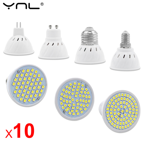 10Pcs/Lot GU10 MR16 LED E27 E14 LED Lamp Spotlight Bulb AC 220V 240V 48 60 80 LEDs Bombillas Ampoule Lamparas LED Bulb Indoor ► Photo 1/6