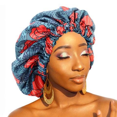 New African Pattern Print Bonnet Women Day Night Sleep Cap Double Layer Satin Turban Extra Large Head Wear Ladies Head wrap Hat ► Photo 1/6