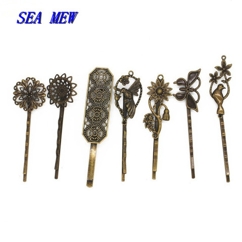SEA MEW Vintage Metal Copper Hair Clips Antique Bronze Plated Women's Hairgrip Barrettes Setting For Jewelry Making ► Photo 1/6