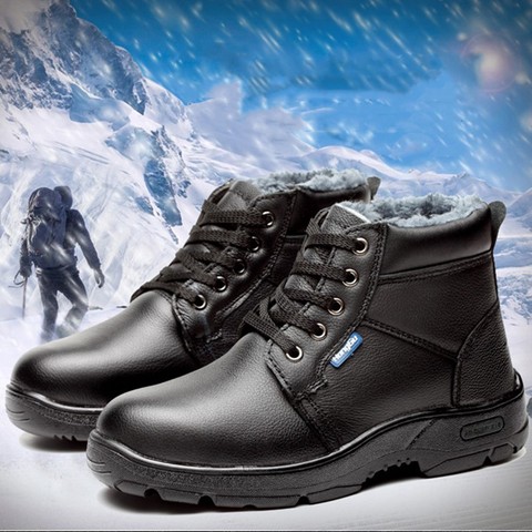 Fashion Warm Cow Leather Boots Men Cold-proof Tooling Safety Shoes Mens Winter Safety Boots Steel Toe Shoes Work Boots ► Photo 1/6