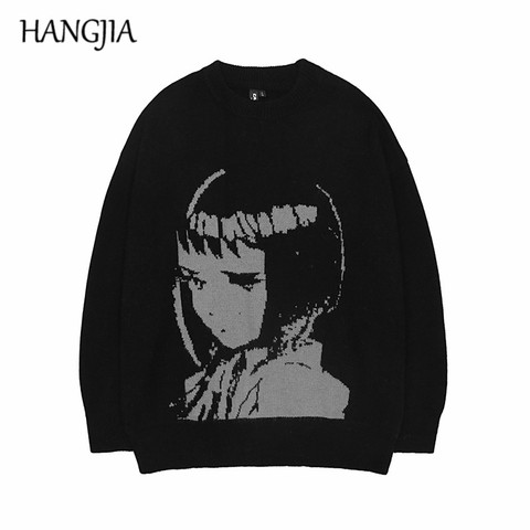 Harajuku Handsome Pullover Sweater Oversized Japanese Anime Cartoon Style Men and Women Print Knitted Sweater Long Sleeves Tops ► Photo 1/6