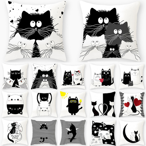 Funny  Cute  Black Lover Cat Pillowcase Cushion Cover 45*45 Polyester Pillow Cover Sofa Car Home Decor Room Decoration 40889 ► Photo 1/6