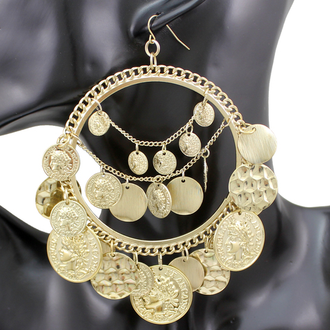 Vintage Tribal Coins Big YAS QUEEN Word Hoop Dangle Banjara Belly Dance Gypsy Earrings For Women Brincos  Jewelry Oorbellen ► Photo 1/6