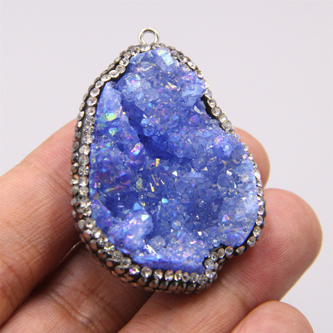 Blue quartz crystal Stone Pendant agates Druzy pendulum Natural stone charm Necklace pendants jewelry making Women Healing gifts ► Photo 1/4