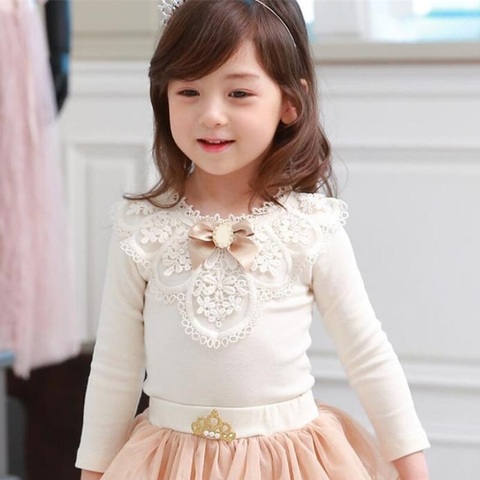 New 2022 Spring Fall Winter School Girls Shirts Kids White Long Sleeve Lace Bow Girl Tops And Blouse Baby Toddler Clothes JW3258 ► Photo 1/6