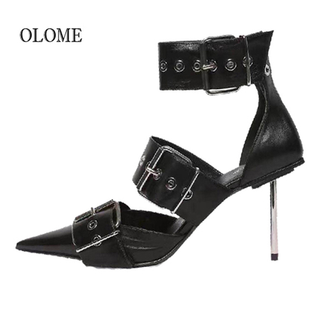 New Leather Pumps Women Pointed Toe Belt Buckle Stiletto High Heels Fashion Sandalias mujer2022 Muller Runway Party Shoes Ladies ► Photo 1/6