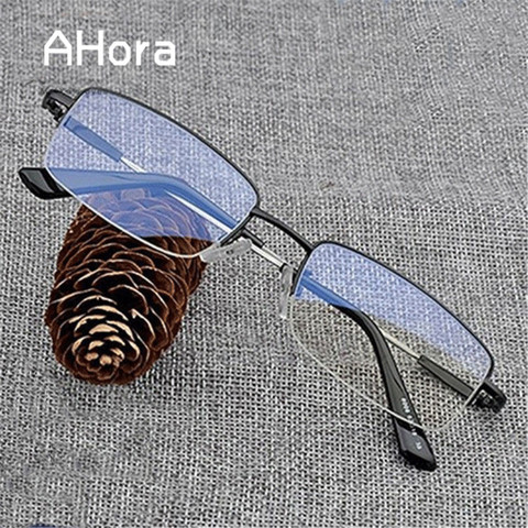 Ahora Anti Blue Light Half Frame Business Finished Myopia Glasses Ultralight Alloy Clear Lens Nearsighted Eyewear-1.0...-6.0 ► Photo 1/6