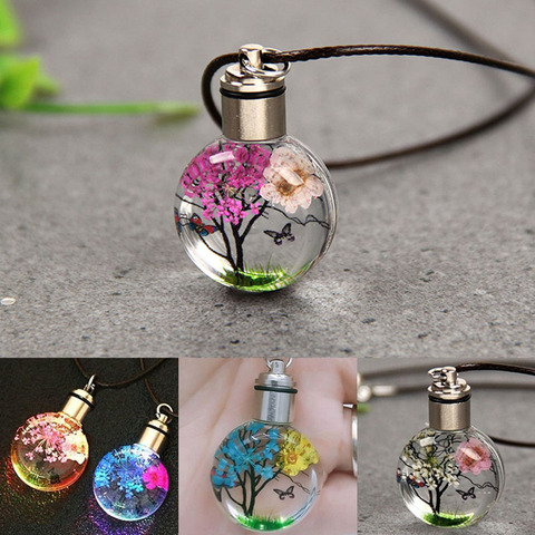 New Luminous Dried Flower Butterfly Glass Ball Women Necklace Pendant Rope Chain Necklace for Women Strip Leather Choker ► Photo 1/6