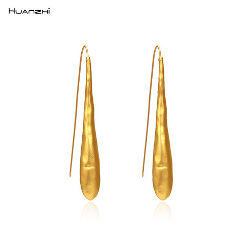 HUANZHI 2022 New Retro Gold Metal Water Drop Long Tassel Drop Earrings Geometric Irregular Earring for Women Girls Party Jewelry ► Photo 1/6